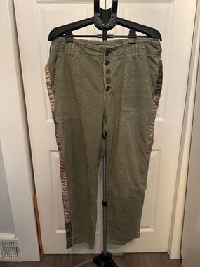 Anthropologie Olive Green Cargo Pants with Multicolor Side Panels
